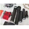 Image 8 : Multiple Pair Sunglasses, Flashlights, Binoculars, Tools, Bag, etc