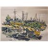 Image 2 : Vintage Watercolour Painting Harbour Scene By N. Denkman