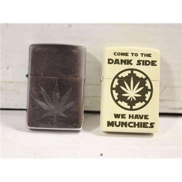 TWO 420 THEMED ZIPPO LIGHTERS - USED