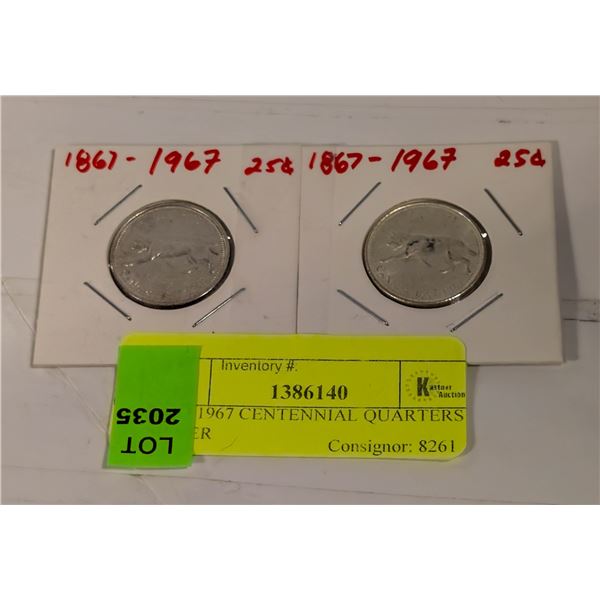 TWO 1967 CENTENNIAL QUARTERS SILVER