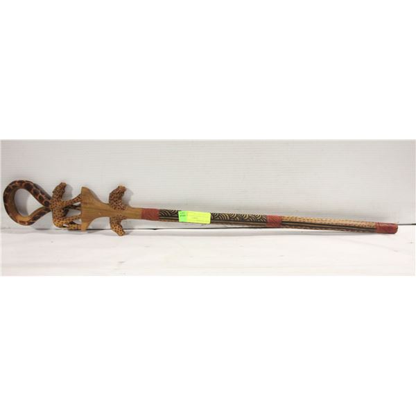VINTAGE TRIBAL CARVED WOOD 36" CANE- CHEETAH