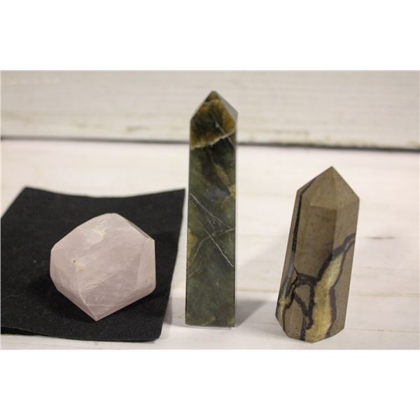 ROSE QUARTZ CHUNK WITH LABRADORITE &