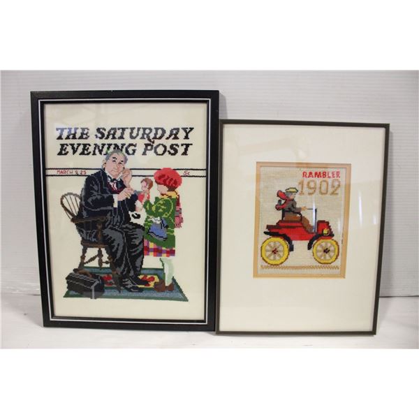 VINTAGE FRAMED CROSS STITCH- LOT OF 2