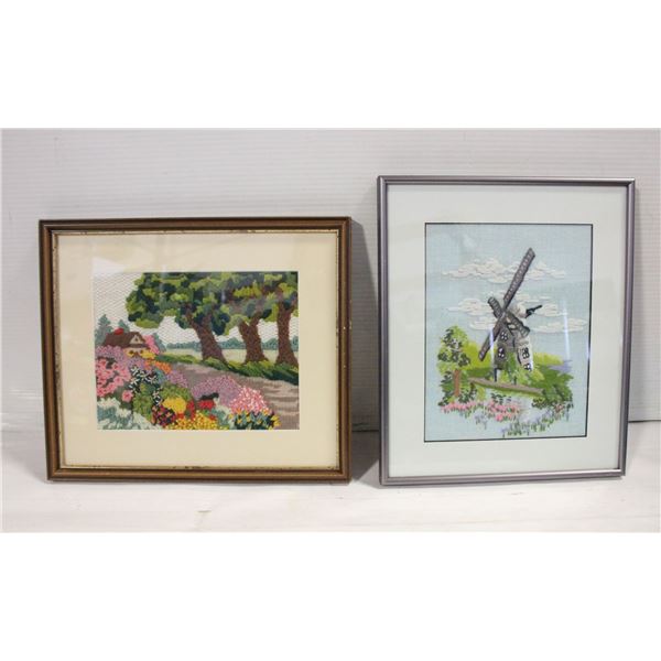VINTAGE FRAMED NEEDLEPOINT- LOT OF 2