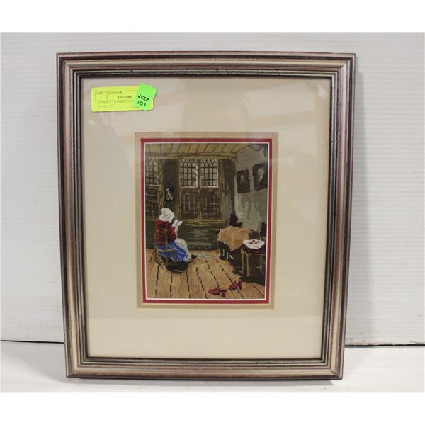 ANTIQUE FRAMED NEEDLE POINT- 14" X 12.5"