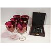 Image 1 : VINTAGE GOLD RIMMED WINE GLASSES W/CORKING SET