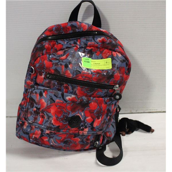 KIPLING BRAND FLORAL CANVAS BACKPACK- 12" X 11"