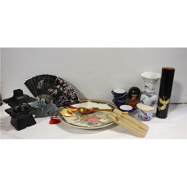 ASIAN THEMED DECORATIVE ITEMS- BOX LOT ASST.