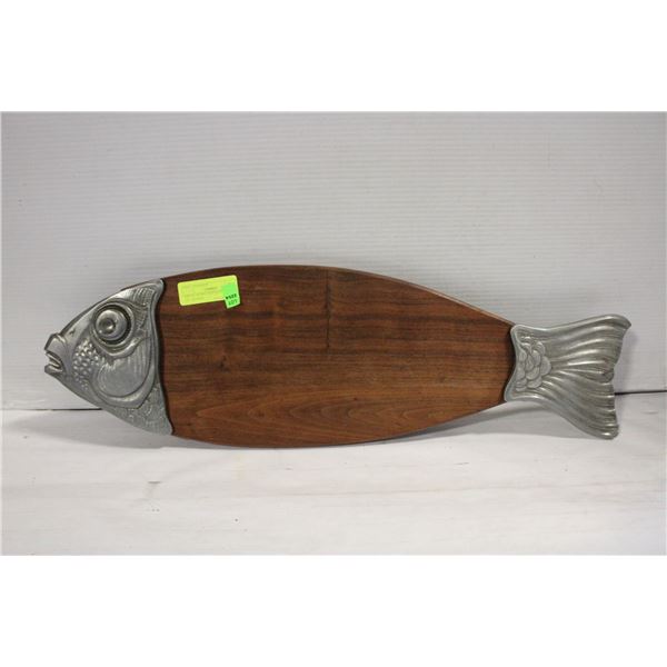 METAL/WOOD FISH SERVING TRAY- 26"- FRANCE