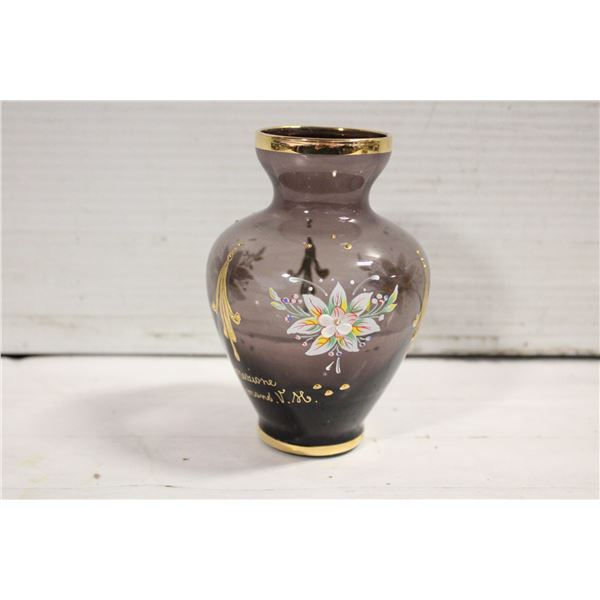 HAND PAINTED ARTIST SIGNED PURPLE VASE