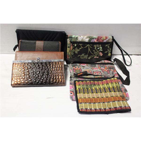 LOT OF WALLETS AND OVER SHOULDER PURSES