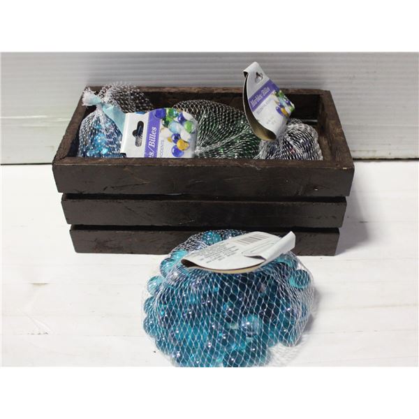 BOX OF FOUR BAGS OF DECORATIVE MARBLES