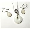 Image 1 : 19)  NATURAL WHITE JADE DONUT PENDANT ON 18"