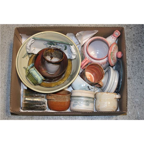 HAND CRAFTED POTTERY- BOX LOT ASSORTED