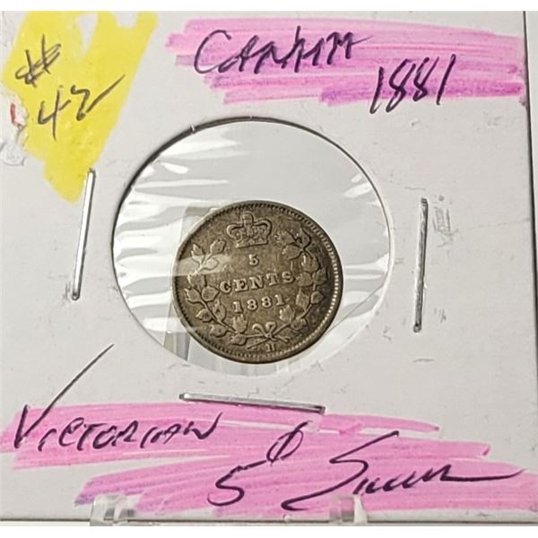 17)  CANADIAN VICTORIAN 1881H 5 CENT COIN,