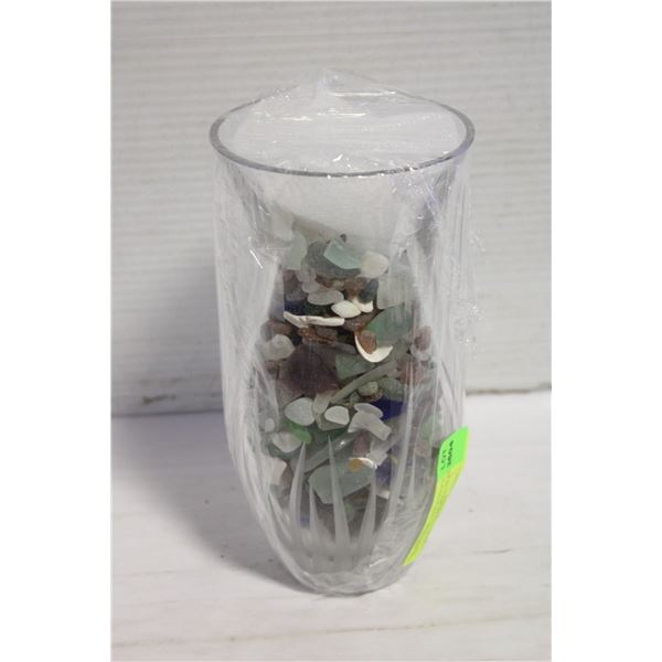 CRYSTAL VASE FILLED WITH MULTI-COLOURED WEST COAST