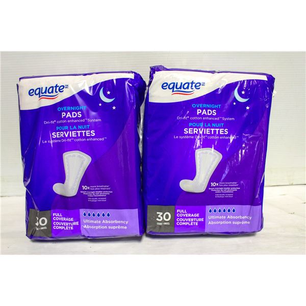 2 NEW 30 PACKS OF EQUATE OVERNIGHT FULL