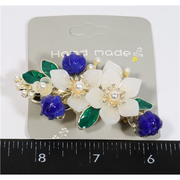 NEW BLUE GLASS BEAD AND FAUX PEARL FRENCH