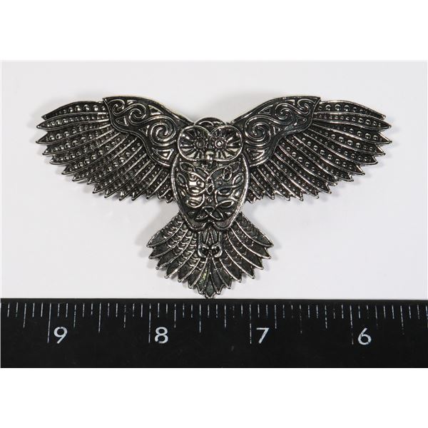 NEW SILVER TONE METAL CELTIC OWL FRENCH CLIP