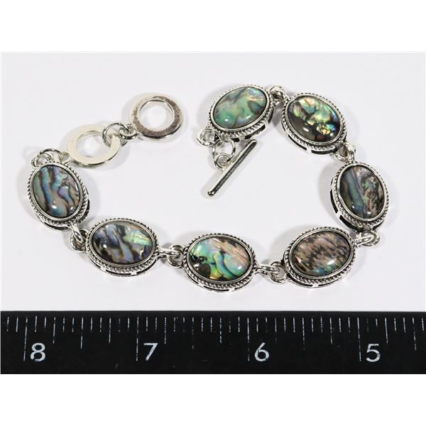 NEW SILVER TONE SHELL DESIGN TOGGLE BRACELET