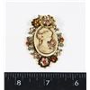 Image 1 : NEW ANTIQUE CAMEO STYLE RHINESTONE ACCENT BROOCH