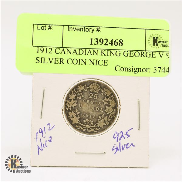 1912 CANADIAN KING GEORGE V 92.5 SILVER COIN
