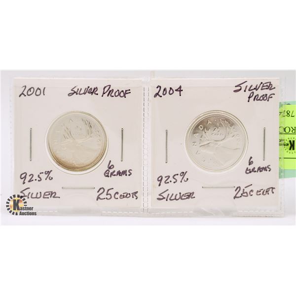 2001-04 25 CENT .925 SILVER PROOF