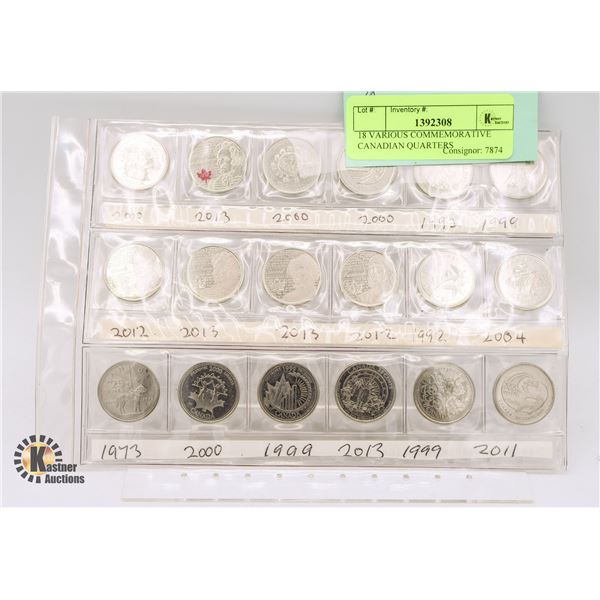 18 VARIOUS COMMEMORATIVE CANADIAN QUARTERS