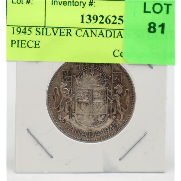 1945 SILVER CANADIAN 50 CENT PIECE