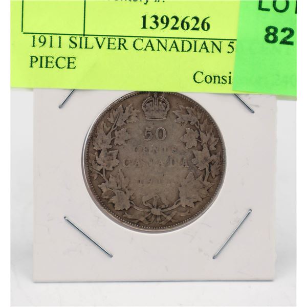 1911 SILVER CANADIAN 50 CENT PIECE