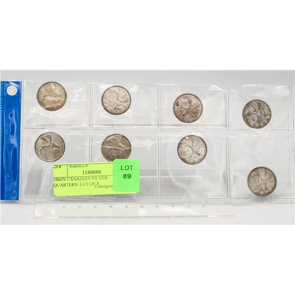 CANADIAN SILVER QUARTERS LOT OF 8 (1950-1968YRS)