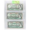 Image 1 : LOT OF 3 1954 CANADIAN DOLLAR BILLS