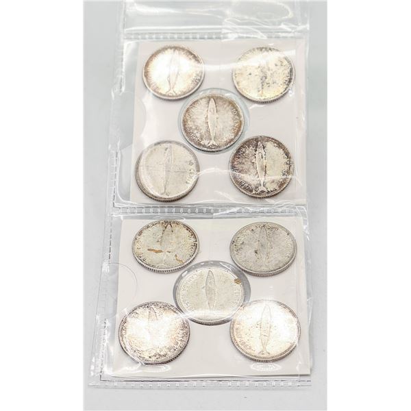 1967 CANADIAN SILVER "FISH" DIMES- LOT OF 10