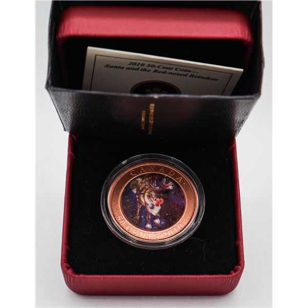 2010 SANTA & RED NOSE REINDEER CANADIAN 50C COIN