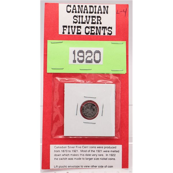1920 CANADIAN SILVER FIVE CENTS