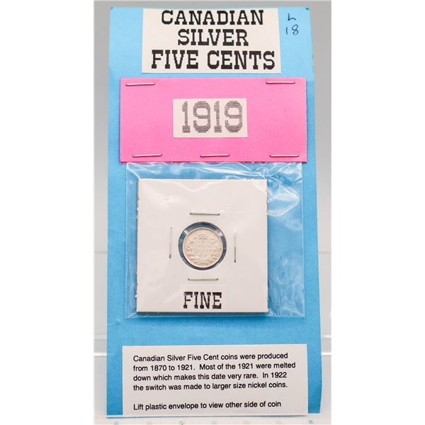 1919 CANADIAN SILVER FIVE CENTS