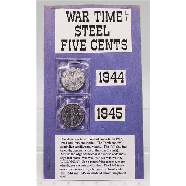 1944 AND 1945 WARTIME STEEL FIVE CENTS