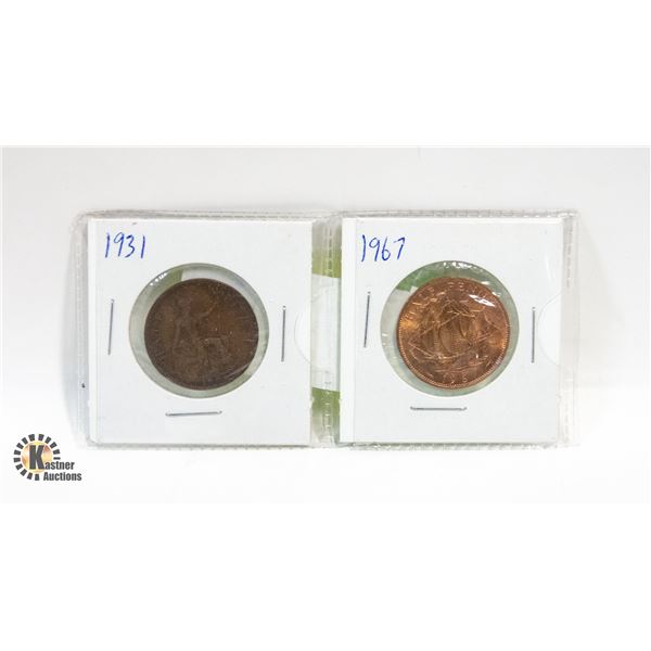 1931 COIN HALF PENNY - 1967 HALF PENNY