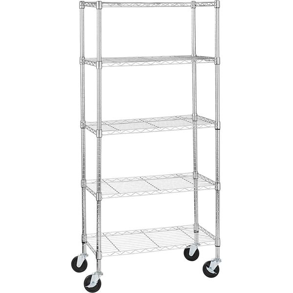 NEW AMAZON BASCIS 5-SHELF SHELFING UNIT CHROME