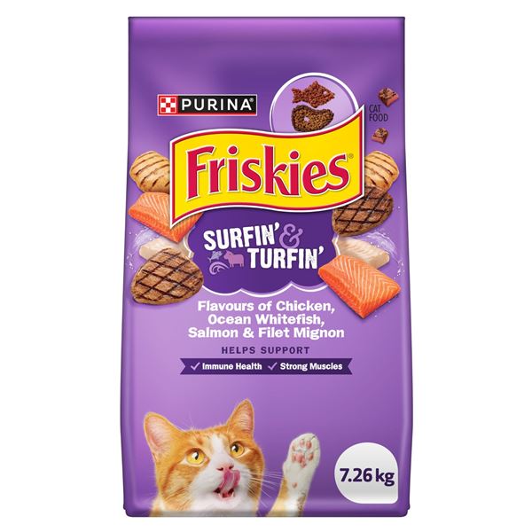 NEW 7.26KG PURINA FRISKIES SURFIN & TURFIN