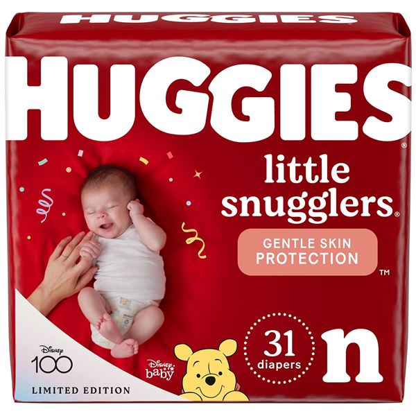NEW 33 DIAPERS HUGGIES LITTLE SNUGGLERS SIZE N
