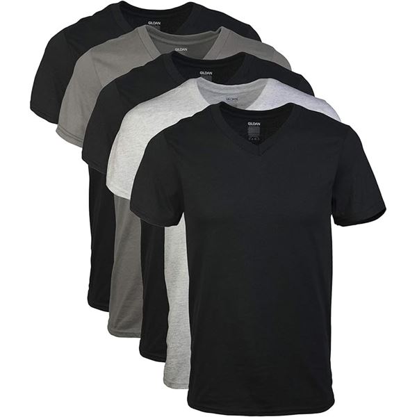 NEW 5 PACK GILDAN TAG FREE V - NECK T- SHIRT M