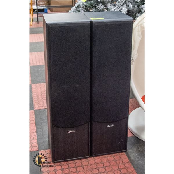 PAIR OF QUEST TOWER SPEAKERS H-31.5" W-10" L-9"