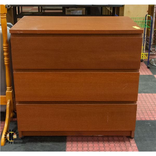 VINTAGE TEAK-STYLE 3-DRAWER ROLLING DRESSER
