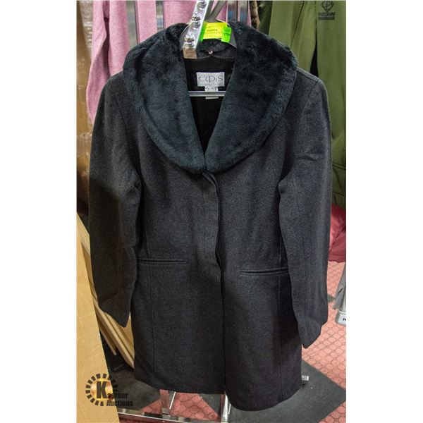 LADIES FAUX FUR BLACK PEA COAT BLACK SIZE 38