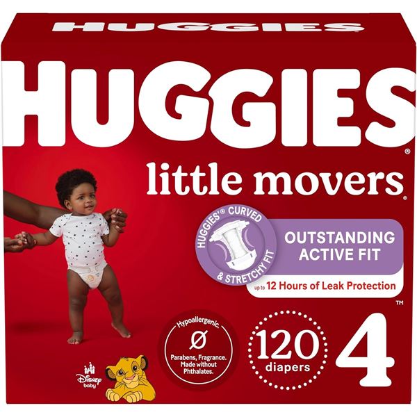NEW CASE OF HUGGIES LITTLE MOVERS SIZE 4 DIAPERS