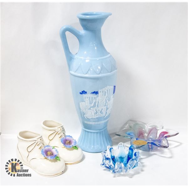 1961 JIM BEAM BLUE MILK GLASS DECANTER SOLD WITH