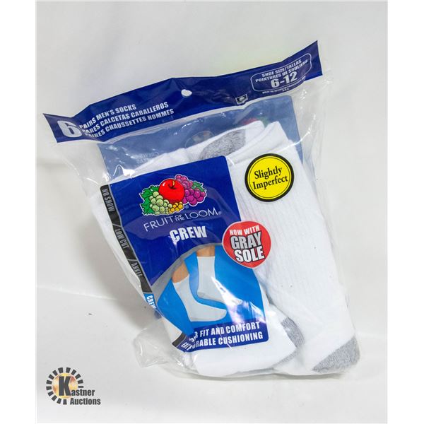 WHITE CREW SOCKS 6-12 SIZE 6-PACK