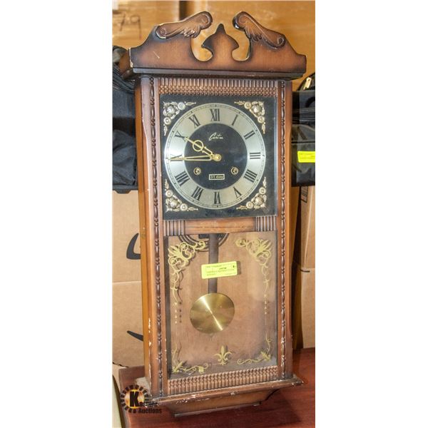 WOODEN CARTINA 31 DAY WALL CLOCK W/KEY H-28.5"
