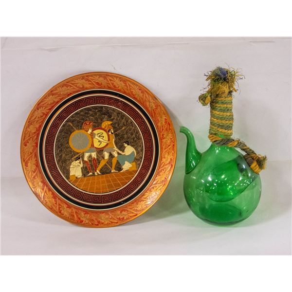 VINTAGE GREEN HAND BLOWN GLASS WINE